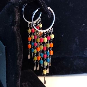 Sterling silver Bohemian beaded dangly hoop earrings